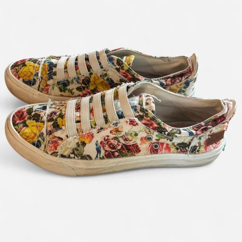 Blowfish Malibu Floral Canvas Slip On Sneakers Womens 7.5 Distressed Raw Hem